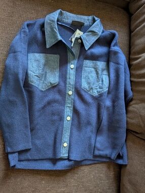 Lane Bryant Navy Shirt with Denim-Trim Collar